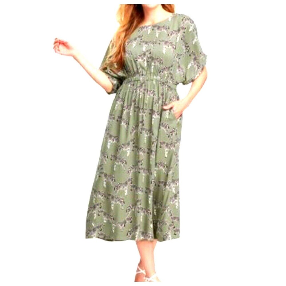 World Market Women's Zebra Novelty Print Midi Dress in Sage Green Size LARGE/XL